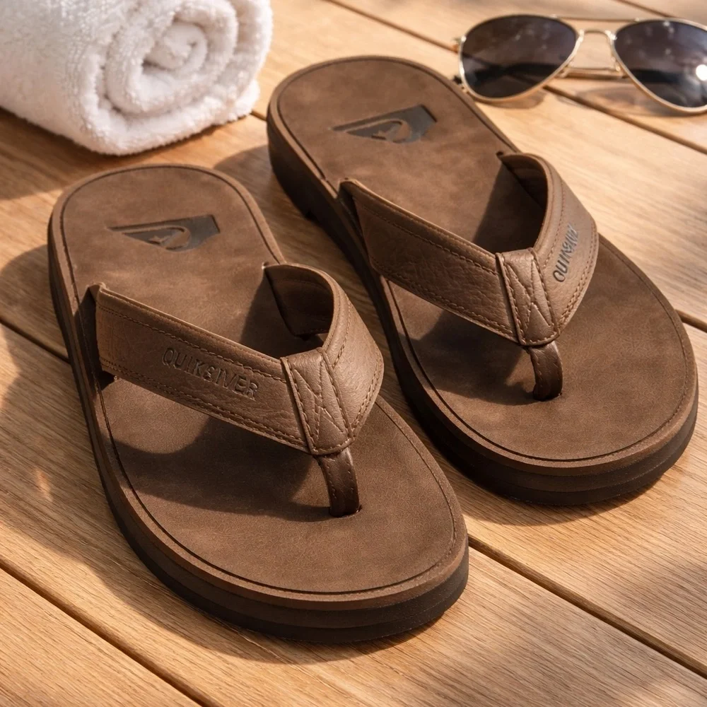 Quiksilver Men's Brown Strap Flip Flops - Cushioned Sandals size 13